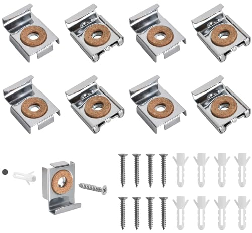 8 Pièces Support Mural Miroir De Fixation Fixation Miroir Lourd Support Mural Réglable Miroir Clip avec 8 Jeux de Broches et de Vis pour Salle de Bain Vestiaire