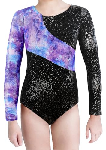 XiaoMoSha Gymnastikanzüge für Mädchen Langarm/Ärmellos Tanzanzug Funkelnde Ballett Tanzkleidung für Kinder 2-14 Jahre, Tie-dye, 3-4 jaar