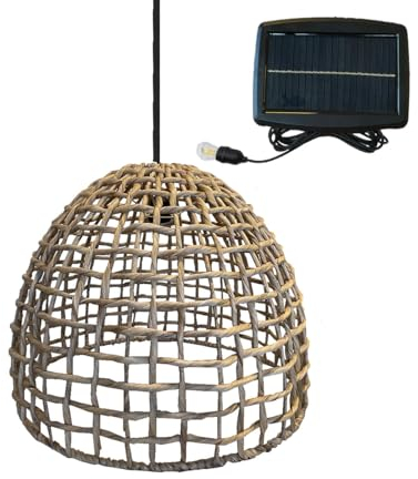 Lumisky AMADEO Solar-Hängeleuchte aus Wasserhyazinthe mit Hybridkabel, Netz- und Solarkabel, 5 m Länge