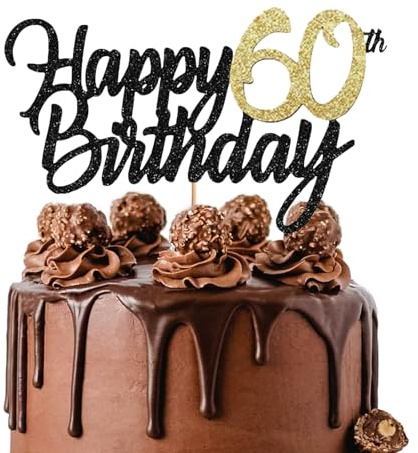 Vhtanop Happy Birthday Tortendeko, 60. Geburtstag Deko mann und frau, Cake Topper Geburtstag, Happy Birthday Cake Topper Personalisiert Glitzerndes
