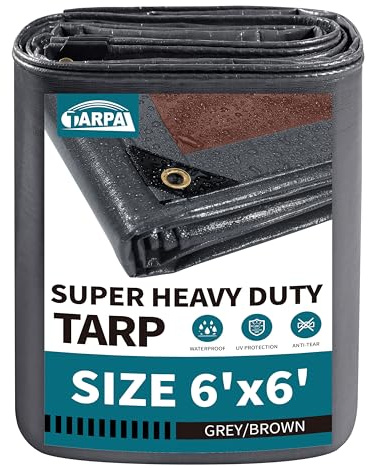TARPAL Lona de Lona de 6 x 6 pies, Cubierta de Lona súper Resistente de 20 | Lona extremadamente gruesa impermeable, protección UV, a prueba de rasgaduras y roturas, con ojales para techo, barco