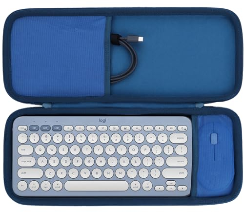 Lebakort Hart Reise Schutz Hülle Etui Tasche für Logitech Pebble 2 Combo K380s K380 Tastatur und M350 Pebble Maus (Blau)