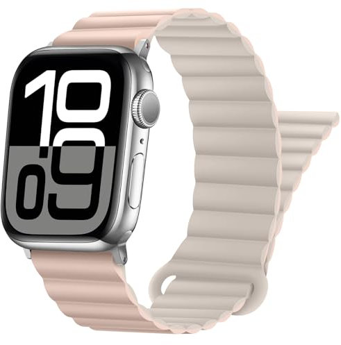 HITZEE Kompatibel mit Apple Watch Armband 49/46/45/44/42/41/40/38mm, Doppelseitig Silikon Magnetische Band Kompatibel für Apple Watch Ultra 2 Serie 10 9 8 7 SE 6 5 4 (38/40/41/42, Rosa-Sternenlicht)