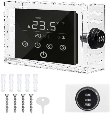 Transparenter Thermostatschutz,Thermostatabdeckung mit Zahlenschloss für Thermostat an der Wand, Thermostatschutz, AC-Schlosskastenabdeckung, passend für Thermostate 15,5 cm H x 11,3 cm B x 5,3
