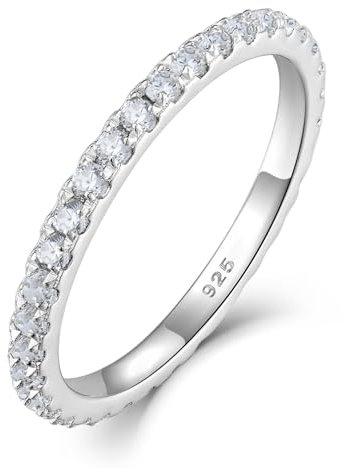 YL Stapelbare Ringe 925 Sterling Silber 5A Zirkonia Geburtsstein Ring Eternity Ewigkeitring Schmuck Geschenke für Damen Mutter Freundin,Größe60