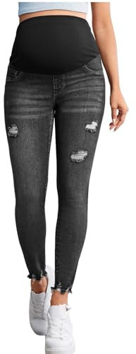 YASHANG Schwangerschafts Jeans Lang - Umstandshose Destroyed Denim Leggings für Maternity Skinny Fit