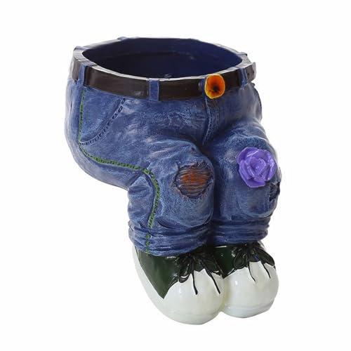 QUINTRA Kreativer Blumentopf für draußen, Blumentopf aus Kunstharz, süße Gartenfiguren in Jeansform, für die Dekoration zu Hause, im oder draußen (gerade Beine) Blumentöpfe (Blue, One Size)