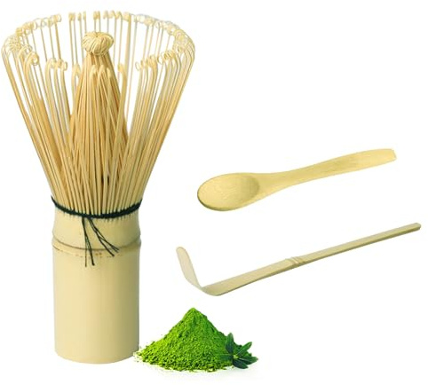 Matcha Set,Bambus Matcha Besen und Matcha Löffel 3er Set,Natural Bamboo Matcha Whisk mit Traditionelle Schaufel, Traditioneller Löffel,Handgefertigter Bambusbesen Matcha-Schneebesen,Matcha Tee Zubehör