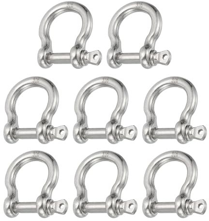 PATIKIL Screw Pin Shackle 3.9mm 1/8 220lb, 8Pcs 316 Stainless Steel Forged Bow Shackle Marine Grade for Chains Wire Rope Outdoor, Silver