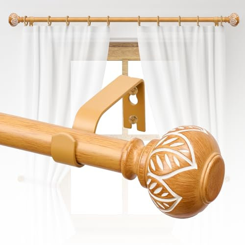 Gardinenstangen aus Holz für Fenster, 121,9 bis 213,3 cm, robuste Gardinenstange, dekorative Gardinenstangen mit rundem Endstück aus Holzmaserung, 76,2 cm - 228,6 cm, 1 Stück