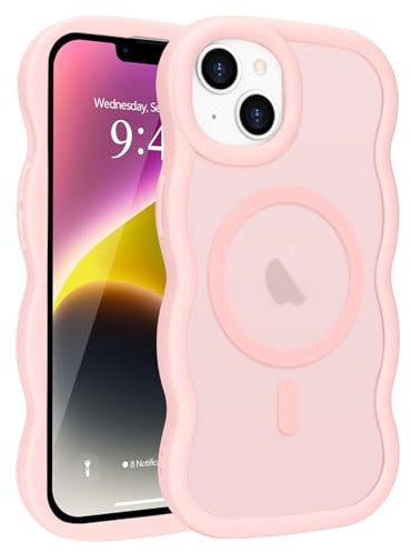 Pepmune Cover Magnetica per iPhone 15 Plus/14 Plus Custodia Compatibile con Magsafe Cornice Ondulata Forma Traslucida Opaca Cover Protettiva Antiurto Case Rosa
