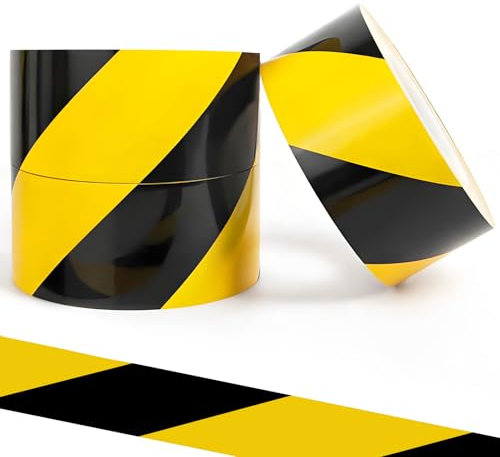 KADIO Nastro di bloccaggio, nero, giallo, 50 mm x 33 m, in PVC, ad alta flessibilità e forza adesiva, forte (3, nero, giallo, 50 mm x 33 m)