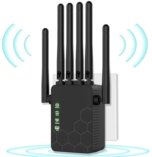 Repetidor WiFi,Amplificador Señal WiFi,2024 Nuevo Repetidor WiFi con 6 Antenas Potentes, 2 Puertos LAN, Plug and Play,Compatible con Todas Las Cajas de Red.