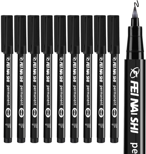 Black Permanent Markers 10Pcs Fine Tip Permanent Marker 0.6mm Paint Pen, Black Maker Pen Acrylic Fabric Pen Marker Pens Set Waterproof Quick Dry for Plastic Wood Stone Ceramic Metal and Glass