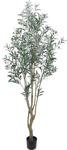 Artificial Olive Tree 8FT Tall Faux Silk Plant Fake Potted Olive Tree with Branch Leaves and Lifelike Fruits for Home Office Store Decor Indoor