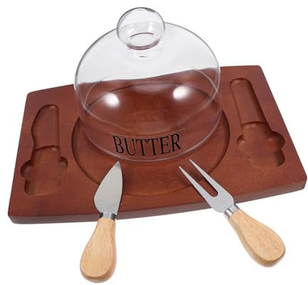 Alipis 1juego Caja De Mantequilla De Madera Con Tapa De Vidrio y Cuchillo Plato Rectangular Para Conservación De Mantequilla y Queso Para Refrigerador y Uso Cocina