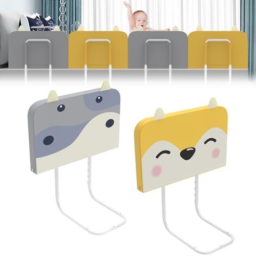 LZQ Bettschutzgitter Kinderbettgitter, 60 cm Rausfallschutz Bett für Kinder Höhenverstellbar Bettgitter für Kinderbetten, Elternbetten und Alle Matratzen Massivholzbetten, Graue Kuh