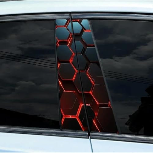 Blueshyhall B Säulen Aufkleber Auto Waben Motiv, 2 Stück Mittelsäule Aufkleber Schwarz mit Hexagon Muster Kratzfest Wasserfest, Coole Auto Aufkleber Seiten Car Tuning Sticker (A)