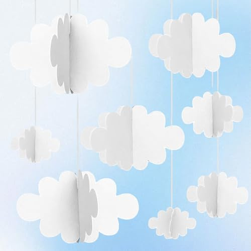 LUMOOM 16 Stück 3D Wolken Hängende Dekorationen für Decke, Künstliche Wolken Requisiten und Ornamente, Hängedekor für Kinderzimmer, Bühnendekor, Babytaufe, Hochzeit, Party