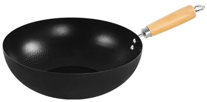 MYUYEE Wokpfanne aus Gusseisen Woks mit kühl bleibendem Griff Pfannen mit flachem Boden zum Kochen in der Küche Kochgeschirr für elektrische Induktionskochfelder,Kein Deckel, 26 cm