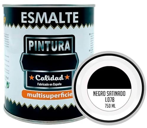 Acan Tradineur - Bote de Pintura Esmalte - Fabricado en España - Ideal para Cualquier Superficie, Madera, Plástico, Cristal o Cemento - Capacidad de 750 ML - Negro Satinado (L078)