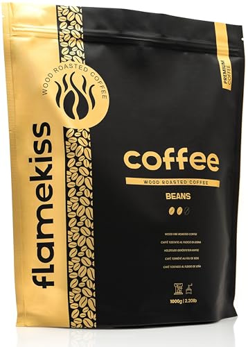 Flamekiss Chicchi di caffè da 1 kg - Chicchi di caffè espresso Arabica e Robusta tostati a fuoco di legna artigianali di prima qualità per un'esperienza in grani ricca e aromatica