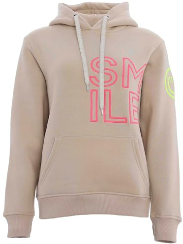 Zwillingsherz Damen Kapuzenpullover, Casual Sweatshirt mit Smile-Aufdruck, Regular Fit, Langarm (DE/NL/SE/PL, Alphanumerisch, M, Regular, Regular, beige)