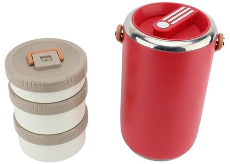 ZPSHYD Tarro de acero inoxidable aislado al vacío de 2,6 L, lonchera apilable de 3 niveles, a prueba de fugas, apto para microondas, ideal para oficina y camping, color rojo