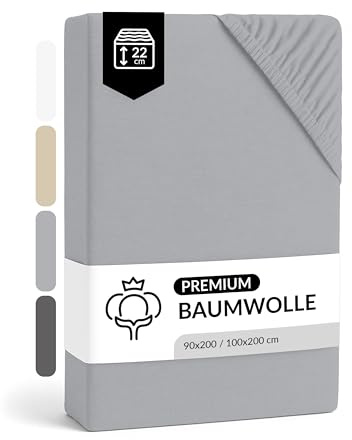 LARAWELL Spannbettlaken 90x200cm Baumwolle, bis 100x200, grau, Spannbetttuch aus extra dickem Premium Jersey (gekämmt), Matratzenhöhe bis 22 cm, bügelfrei, atmungsaktiv, formstabil