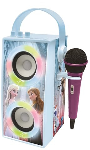 Lexibook - Disney La Reine des Neiges - Enceinte Portable Bluetooth Lumineuse avec Micro, karaoké, Effets Lumineux, sans-Fil, USB, Carte SD, Batterie Rechargeable, Bleu/Violet, BTP180FZZLXB