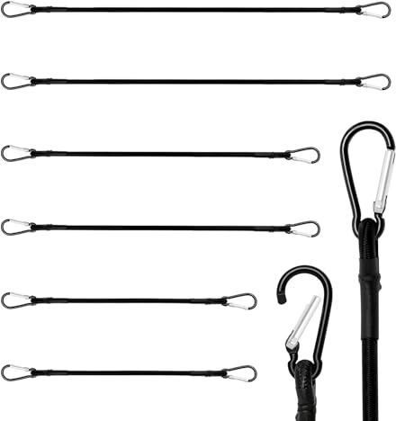 6 Stück Verstellbare Spanngummi mit Karabiner, Expander mit Haken Schwarz 40/60/80 cm, Gummiband Rund 6mm für Dachträger, Planen, Fahrräder, Camping und Outdoor