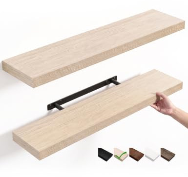 Mifurn Wandregal Eiche 90 cm, 2er Set Schweberegal mit unsichtbarer Halterung, modernes Wandboard für Bücher, Bilder & Deko, Hängeregal für Wohnzimmer Küche Bad Kinderzimmer