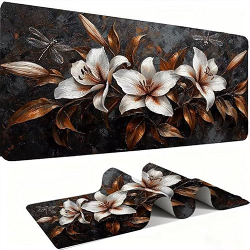 Tapis de Souris AAA XXL 1000 x 500 mm Grand Tapis de Bureau Bords Cousus Imperméable Antidérapant,Ordinateur Portable Améliore la précision et la Vitesse. pour Gamer, Ordinateur, Lys Plante w0w-1125