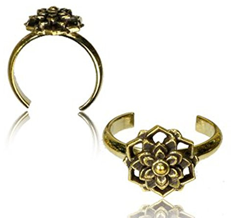CHICNET Messing Zehenring Sternblume hoch golden antik verstellbar nickelfrei