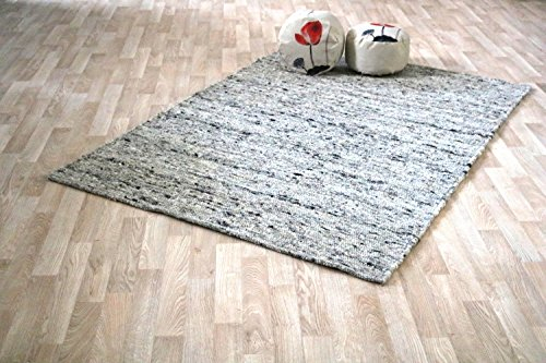 Moderner Handweb Teppich Alpen handgewebt aus Schurwolle für Wohnzimmer, Esszimmer, Schlafzimmer und die Küche geeignet (250 x 290 cm, Alpen 30 Grau meliert)