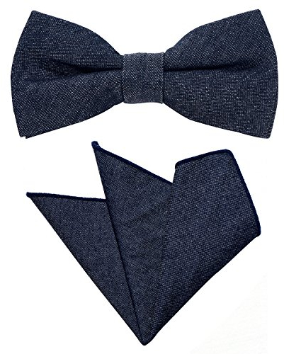 DonDon Set in jeans design da uomo due pezzi con pochette e papillon coordinati e regolabili blu scuro