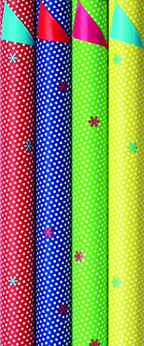 4 Rollen Premium Geschenkpapier, beidseitig bedruckt, Punkte, Happiness, Geburtstag, gepunktet 2m x 0,7m