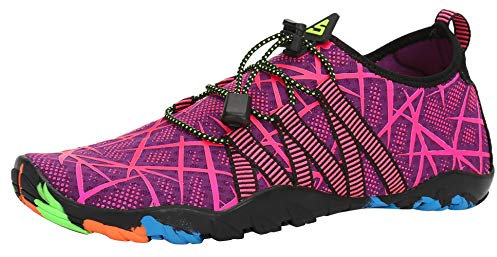 SAGUARO Badeschuhe Damen Herren Wasserschuhe Leicht Schwimmschuhe Schnell Trocknend Atmungsaktiv Strandschuhe Aquaschuhe rutschfeste Outdoor Barfußschuhe für Frauen Männer, Magenta Violett, 38 EU