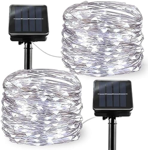 FANSIR Solar Powered String Lights, 2 Pack Outdoor String Solar Garden Fairy Lights Waterproof 23ft 8 Modes 50 LED Copper Wire Decorative Lights for Garden Patio Yard Home Wedding Party (Cool White)