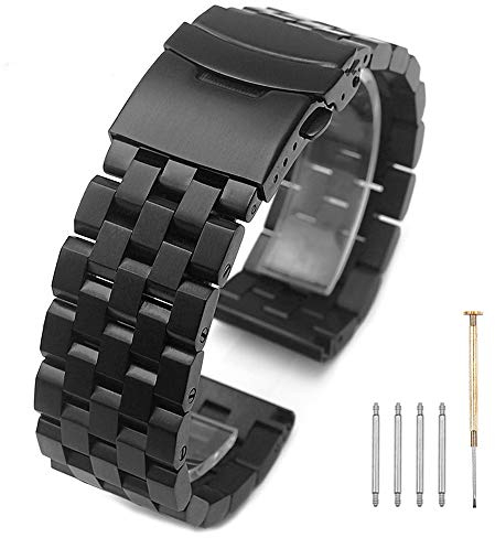Kai Tian Schwarz dicke 20mm Armbanduhr Uhr Armband Schraube in Ingenieur Uhrenarmband Armband für Damen Herren Edelstahl Metall Uhrenarmbänder mit Faltschließe