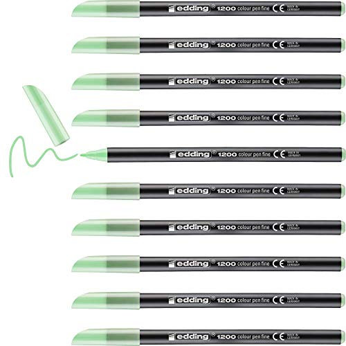 edding 1200 Fasermaler fein - apfelsorbet (grün) - 10 Stifte - Rundspitze 1 mm - Filzstift zum Zeichnen und Schreiben - für Schule, Mandala