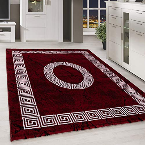 HomebyHome Teppich Wohnzimmer 160x230 cm Rot Moderne Bordüre Design - Küche Esszimmer und Schlafzimmer Teppich Kurzflor Extra Weich Pflegeleicht - Carpet Living Room