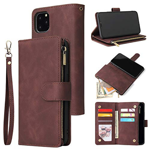 UEEBAI Coque pour iPhone 11 6.1 inch, Etui en Cuir PU Portefeuille Rétro Antichoc Flip Case Housse avec Fentes de Cartes Fonction Support, Fermeture Magnétique - Café