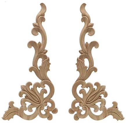 Luleke 2 Stück Holz Ornament Schrank, Holz Geschnitzte Möbel Appliques Ecke Onlay Applique Verziehrung Holz Ornament Holzornamente Bastelholz Schrank Wand Ecke Dekoration Möbel 20 * 10cm