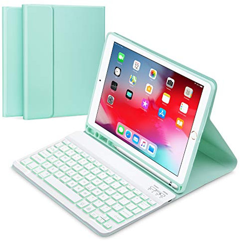 iPad 10.2 Keyboard Case with 7-Color Backlit Pencil Holder, Detachable Magnetic Bluetooth Keyboard for iPad Air 3/Pro 10.5 (Green)