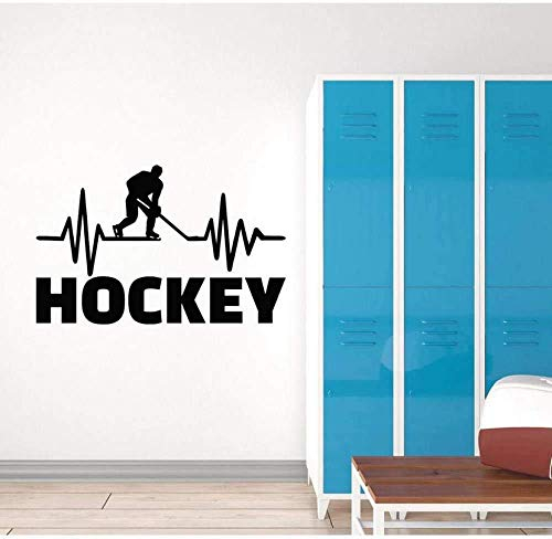 Hockeyspieler Wandtattoo Athlet Skate Stick Eishockey Sportraum Innendekoration Vinyl Fenster Aufkleber Schriftzug Art Wandbild 57X36Cm