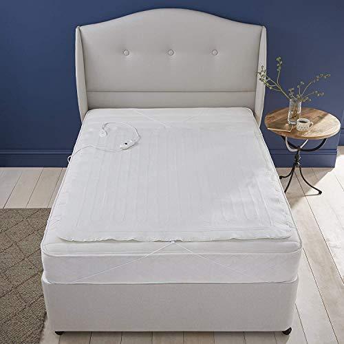 Electric Blanket SINGLE Heated Under Bed Comfort Detachable Controller 3 Heat Settings, Polyester, White Super Cosy Washable Fleece 140x70cm