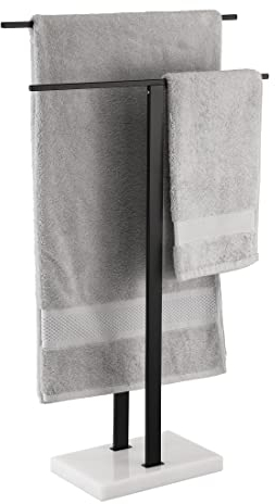 KES Handtuchhalter Stehend Schwarz Handtuchständer Freistehend mit 2 Armen Handtuchstange Edelstahl SUS304 Badezimmer Kleiderständer Marmor Basis, BTH217-BK
