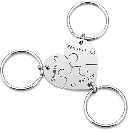 Sunligoo 3stk Schlüsselanhänger mit Personalisiert Gravur Herz Puzzle Schlüsselbund Geschenk für Freundschaft Familienmitglieder Partner