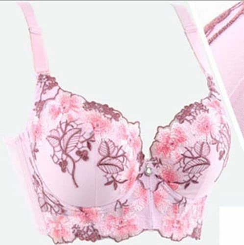 Thick Padded Add 2 Cups Bra Women Push-up Brassiere Deep V Lace Underwire Bras D (34B,Pink)